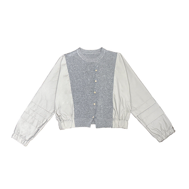 Fashion Color-block Knit Button-up Crewneck Shirt for WomenPlus SizeStyleAutumn New Arrival