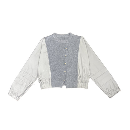 Fashion Color-block Knit Button-up Crewneck Shirt for WomenPlus SizeStyleAutumn New Arrival